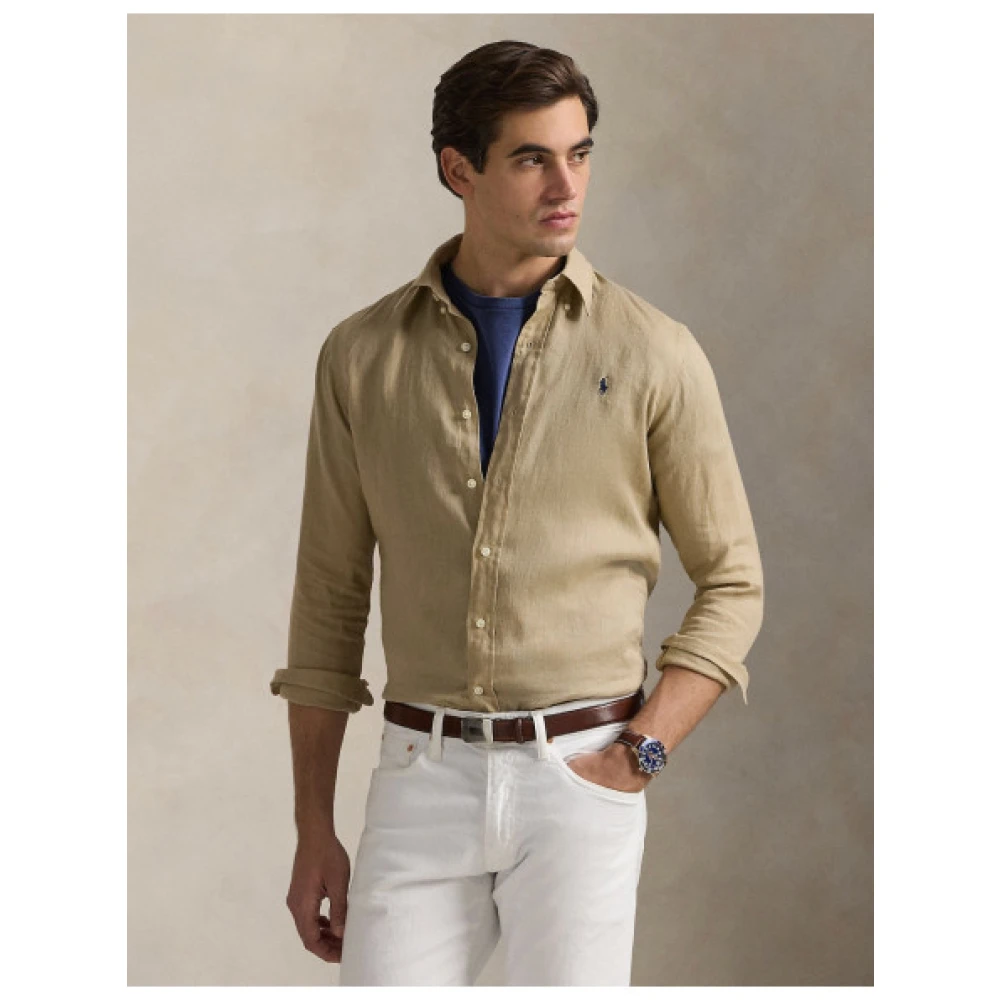 Polo Ralph Lauren Aangepaste Linnen Overhemd Beige Heren