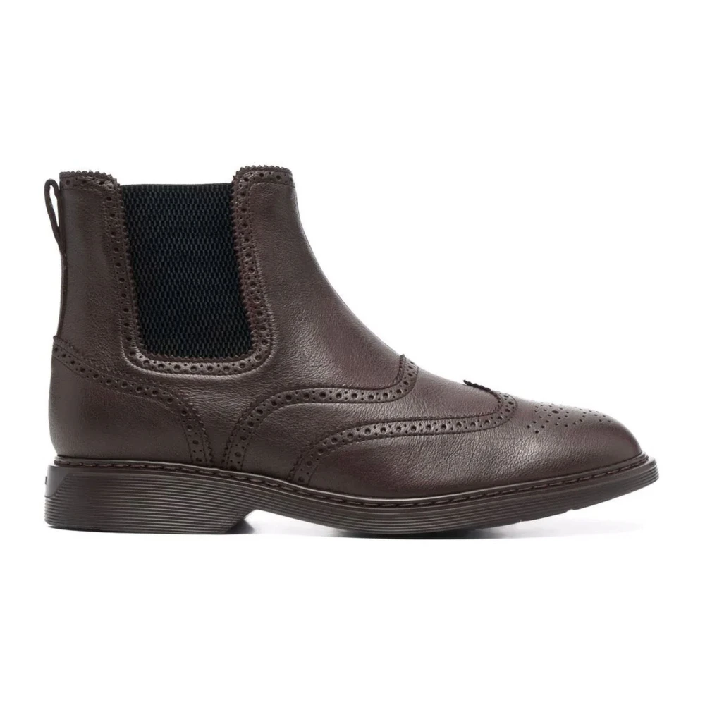 Hogan Bruin Leren Chelsea Boot met Brogue Details Brown Heren