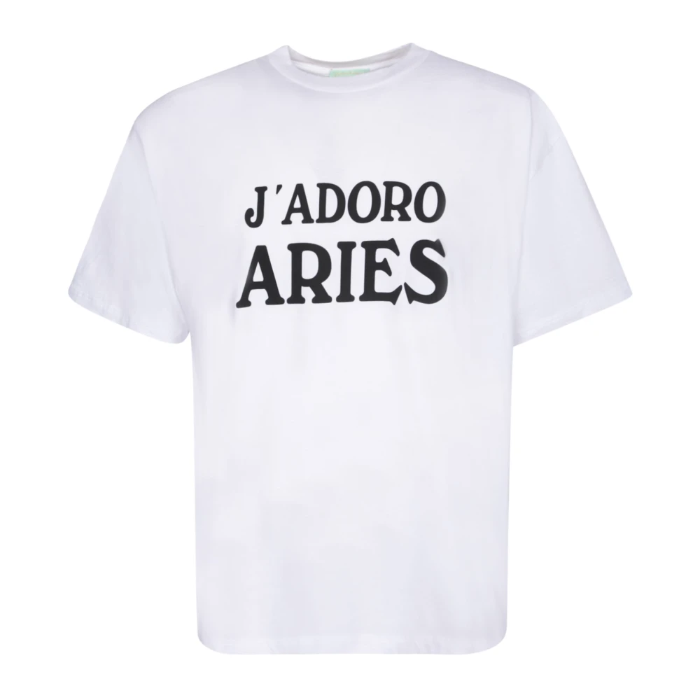 Aries J'Adoro Katoenen T-shirt met Slogan Print White Heren