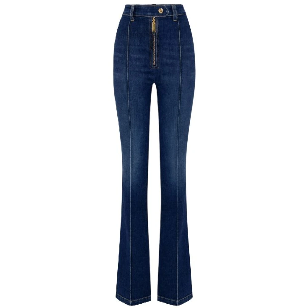 Elisabetta Franchi Stretch bomull utsvängda jeans med ribbning Blue, Dam