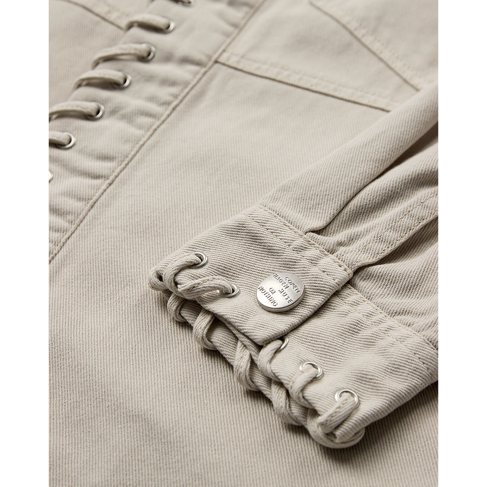Copenhagen Muse Oversized Denimjack met Verborgen Drukkers Beige Dames