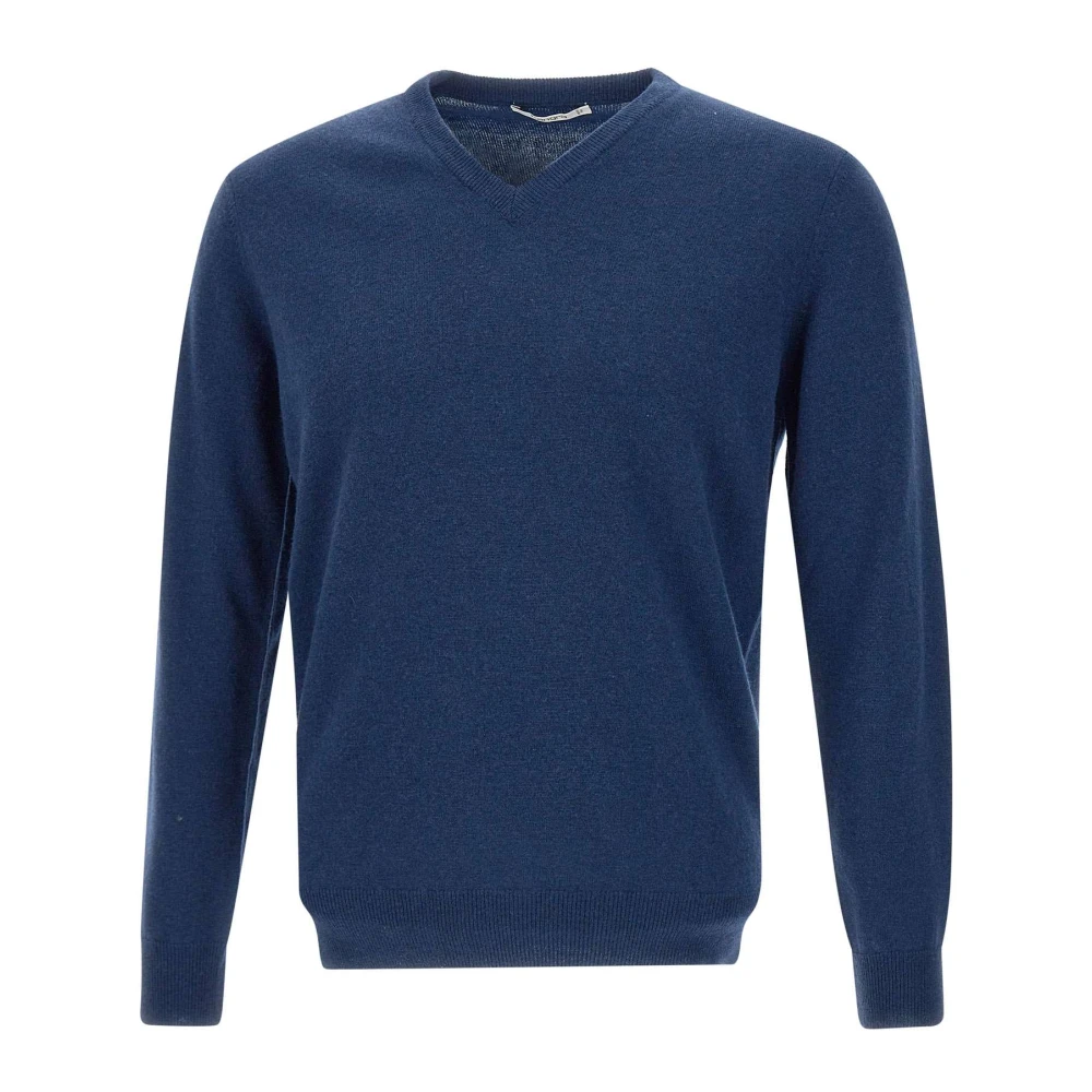 Kangra Blauwe Merinowol V-hals Trui Blue Heren