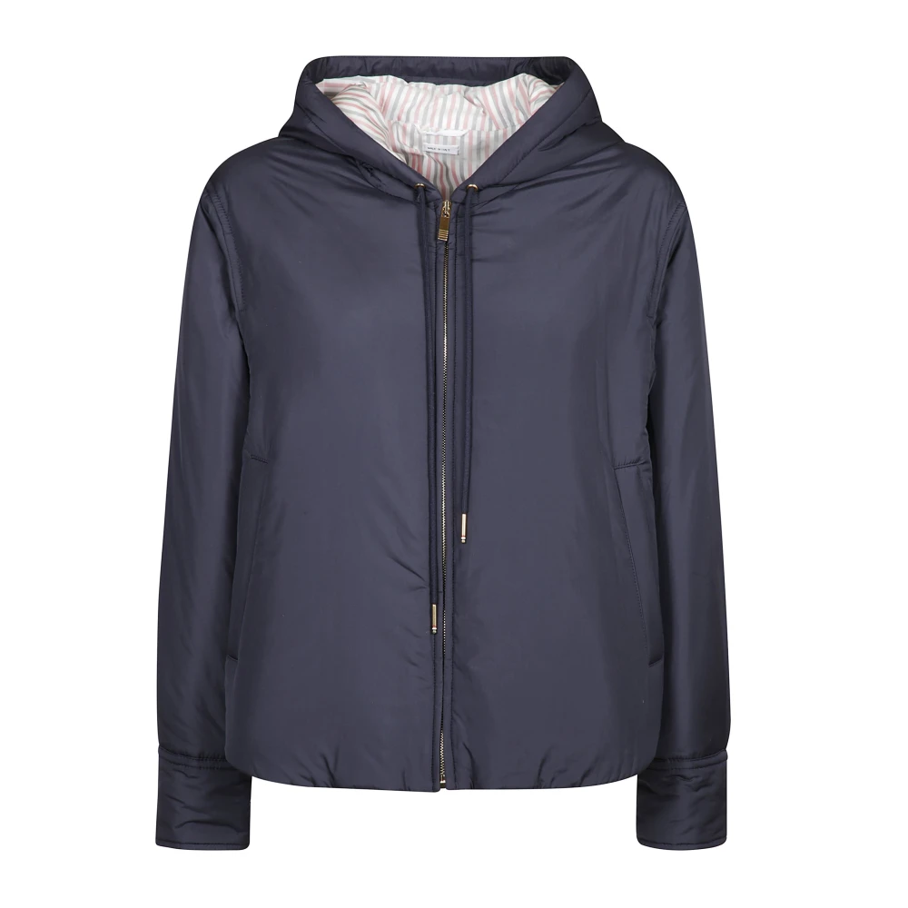 Thom Browne Ultra Light Hooded Down Jacket Blue Dames