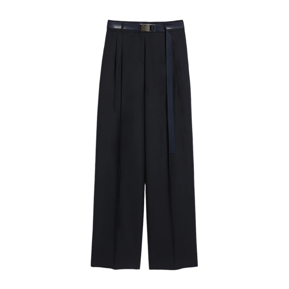 Max Mara Studio Blue Wide Trousers, Female, Xl, Juanita Wool Trousers