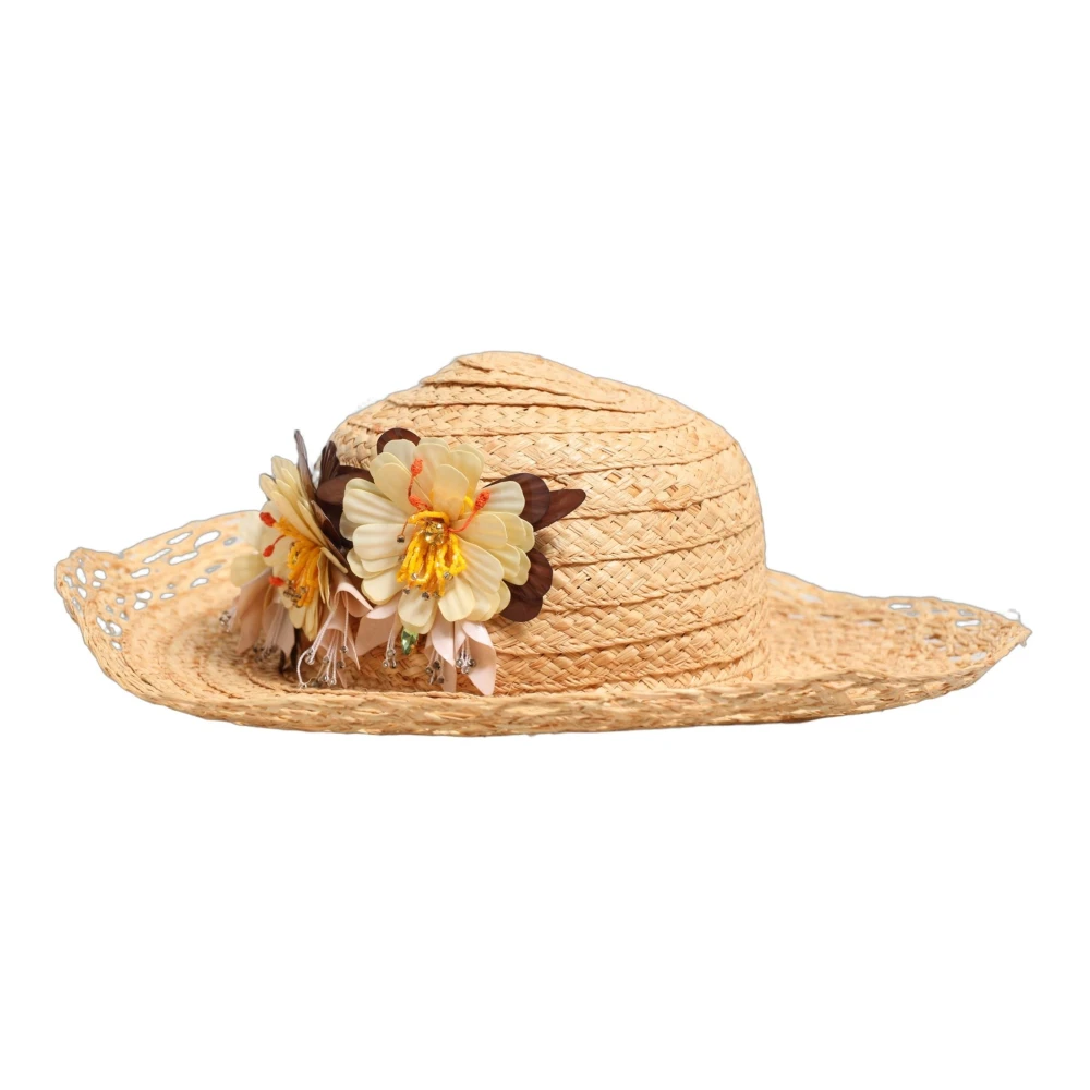 Dolce & Gabbana Vrouw Beige Accessoires Dames, One Size, Wide Brim Floral Bucket Capello Hoed