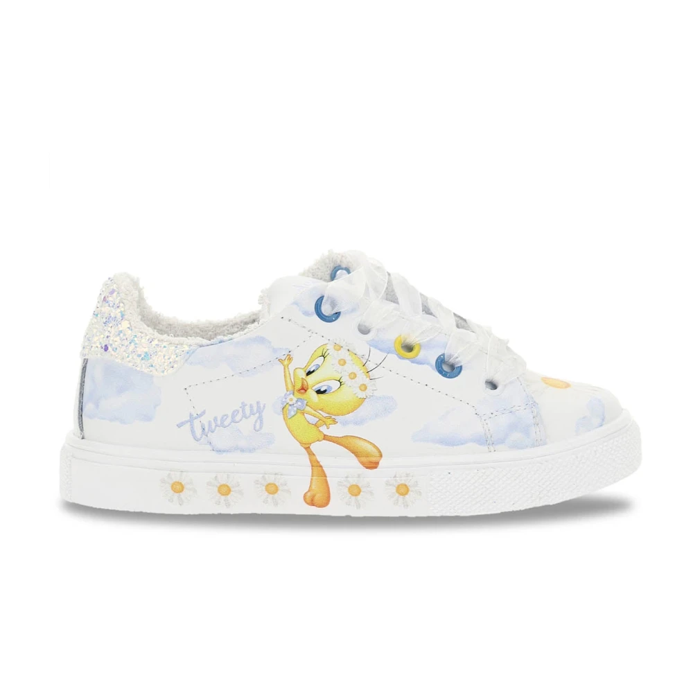 Monnalisa Girls White Kids Sneakers, 32 Eu, Trainers In Pelle Stampata