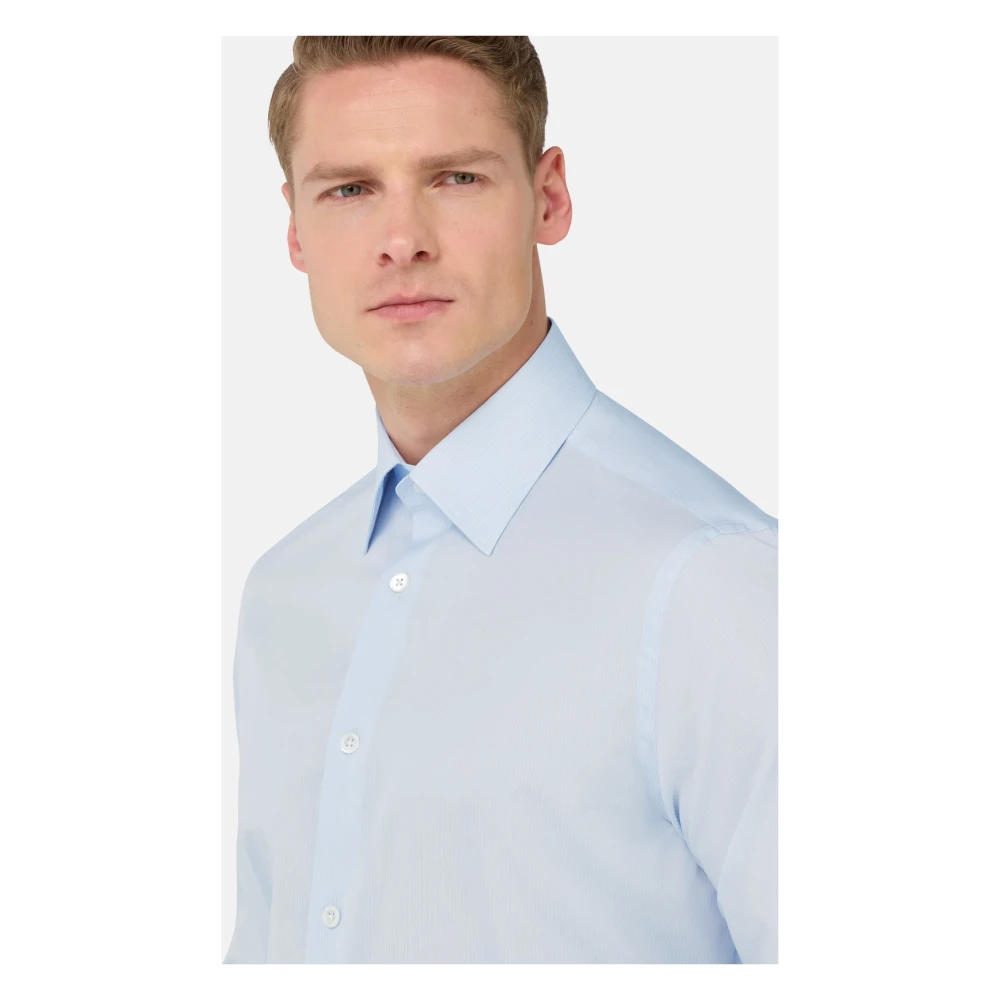 Boggi Milano Regular Fit Overhemd van Katoenen Twill Blue Heren