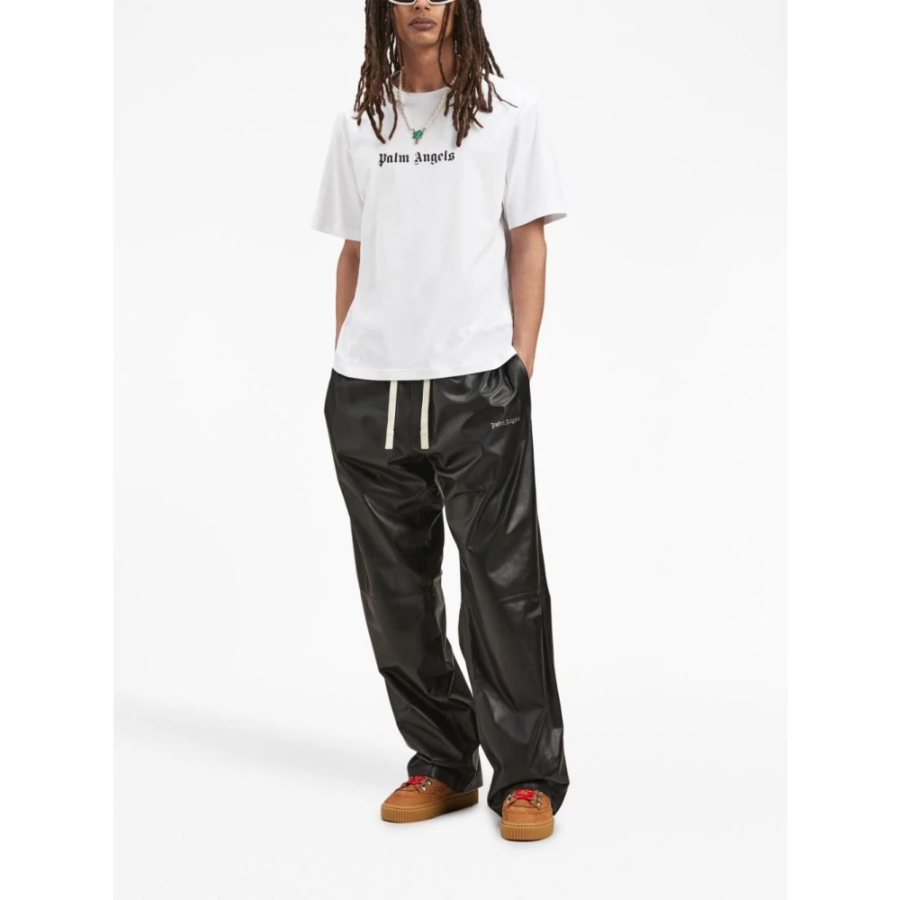 Palm Angels Logo Print Crew Neck T-shirts White Heren