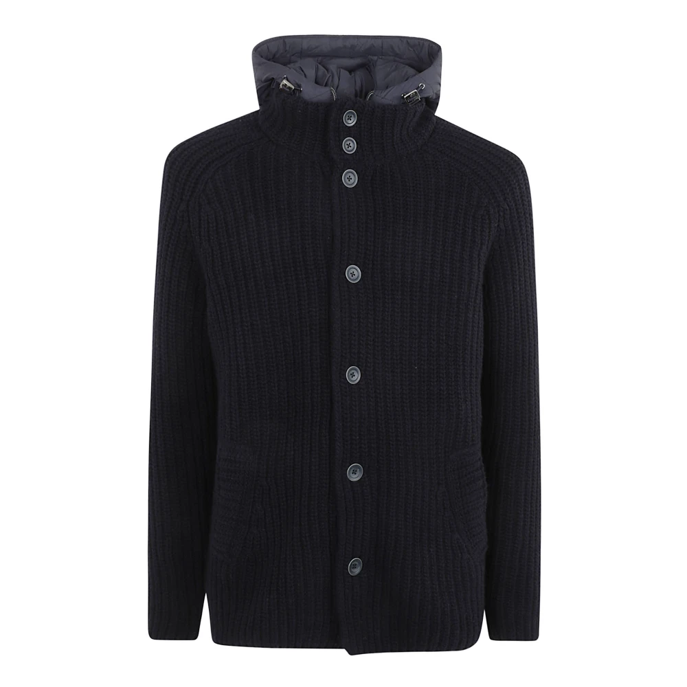 Herno Navy Blauwe Klassieke Hooded Gebreide Trui Blue Heren