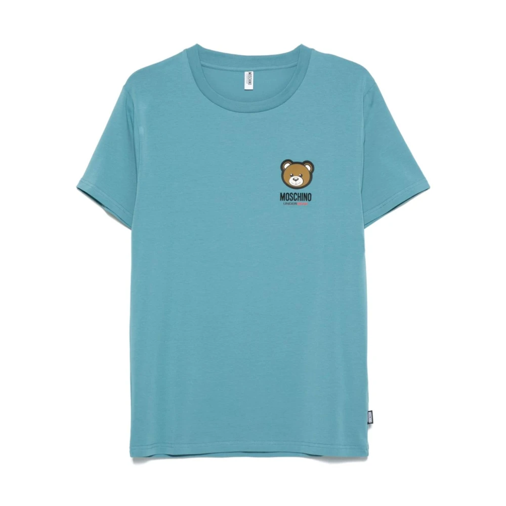 Moschino Blauw Logo-Tape Crew Neck T-shirts Blue Heren