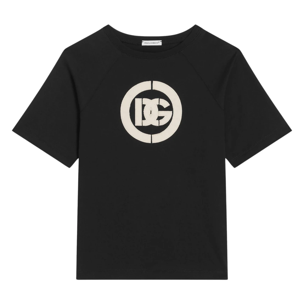 Dolce & Gabbana Black Embroidered Logo T-Shirt - Male - Kids Short Sleeve T-Shirts - 5 Y - Kids
