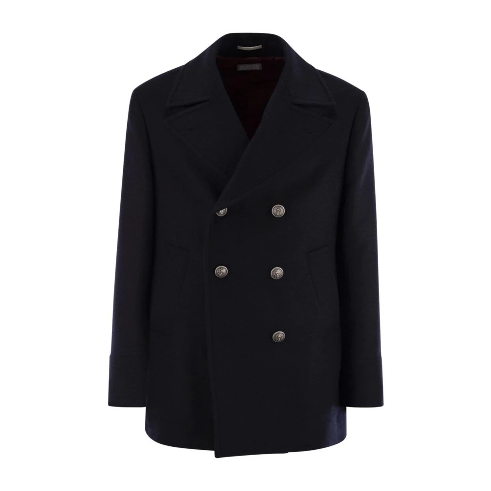 Brunello Cucinelli Men's Blue Blazers, Xl, Double-Breasted Wool Blend Coat