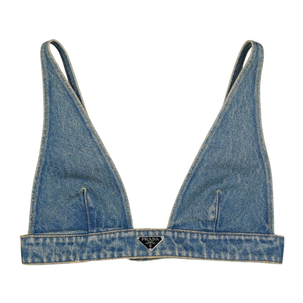 Prada Denim V-hals Driehoek Bralette Blue Dames