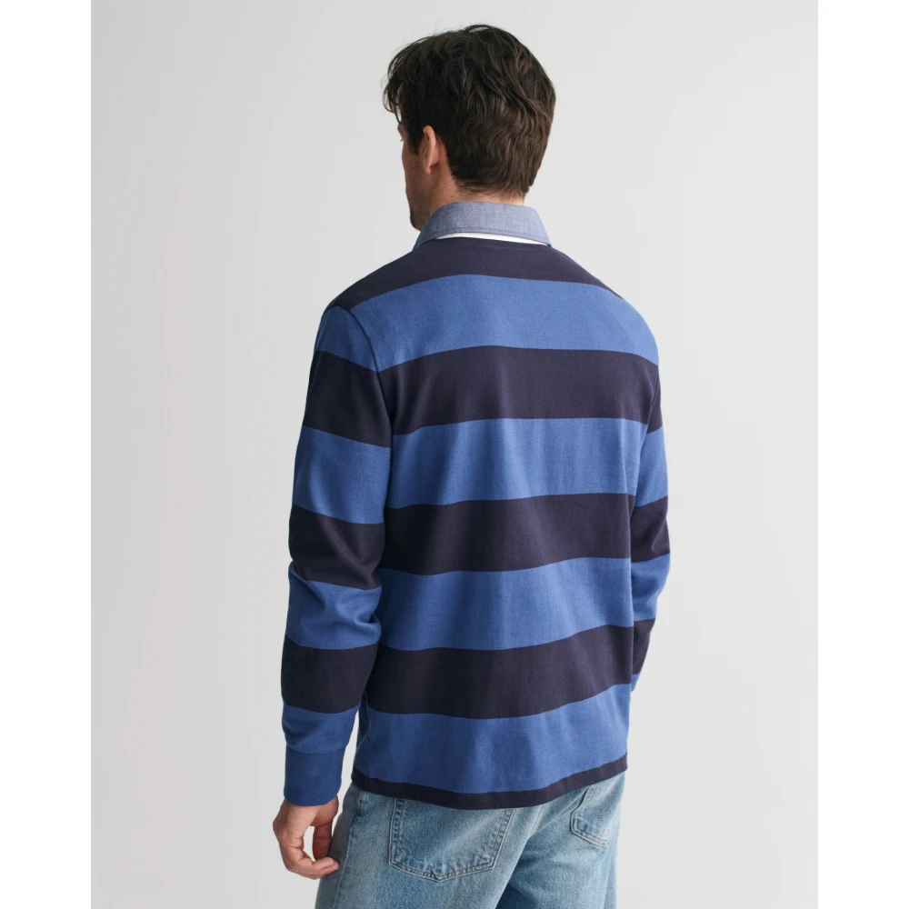 Gant Gestreepte Heavy Rugger met Twill kraag Blue Heren