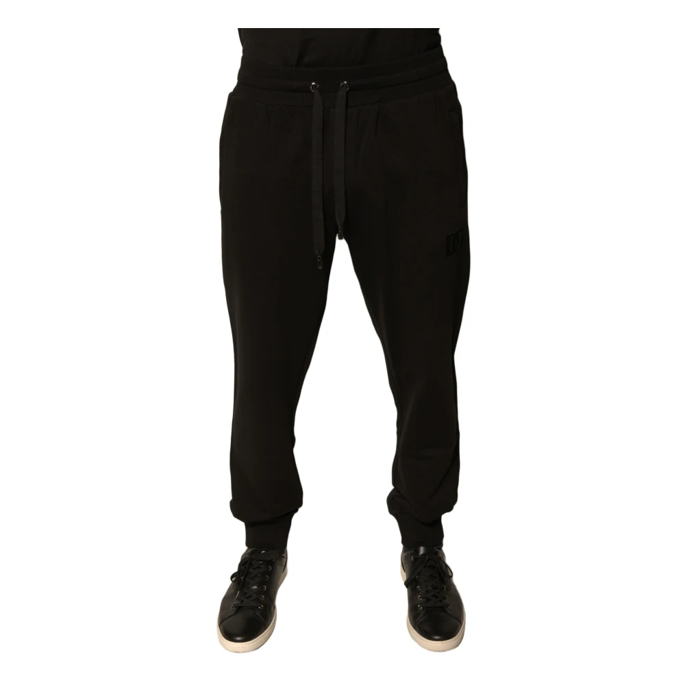 Dolce & Gabbana Zwarte katoenen joggerbroek met logo Black Heren