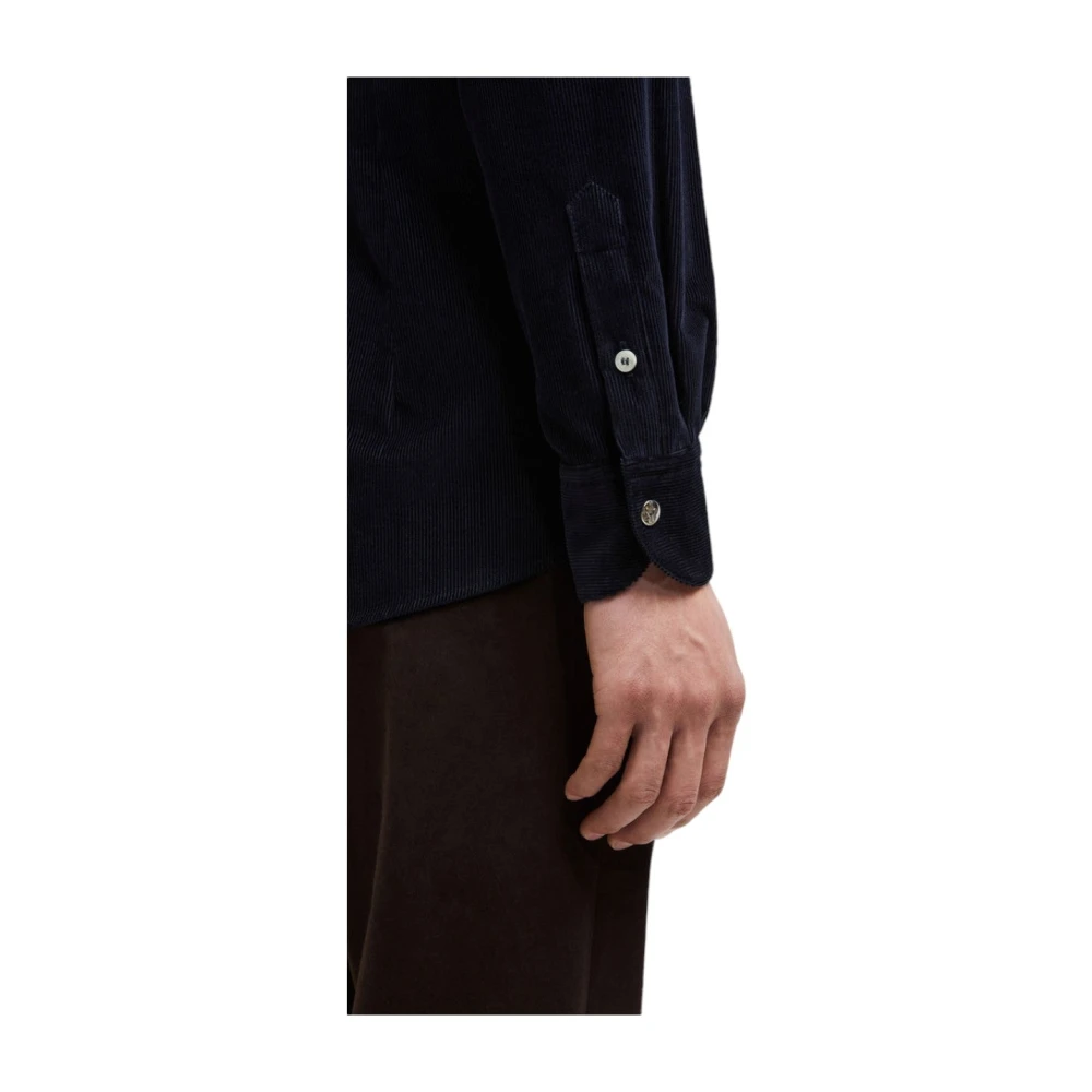 Moncler Nachtblauwe Corduroy Overhemd Blue Heren