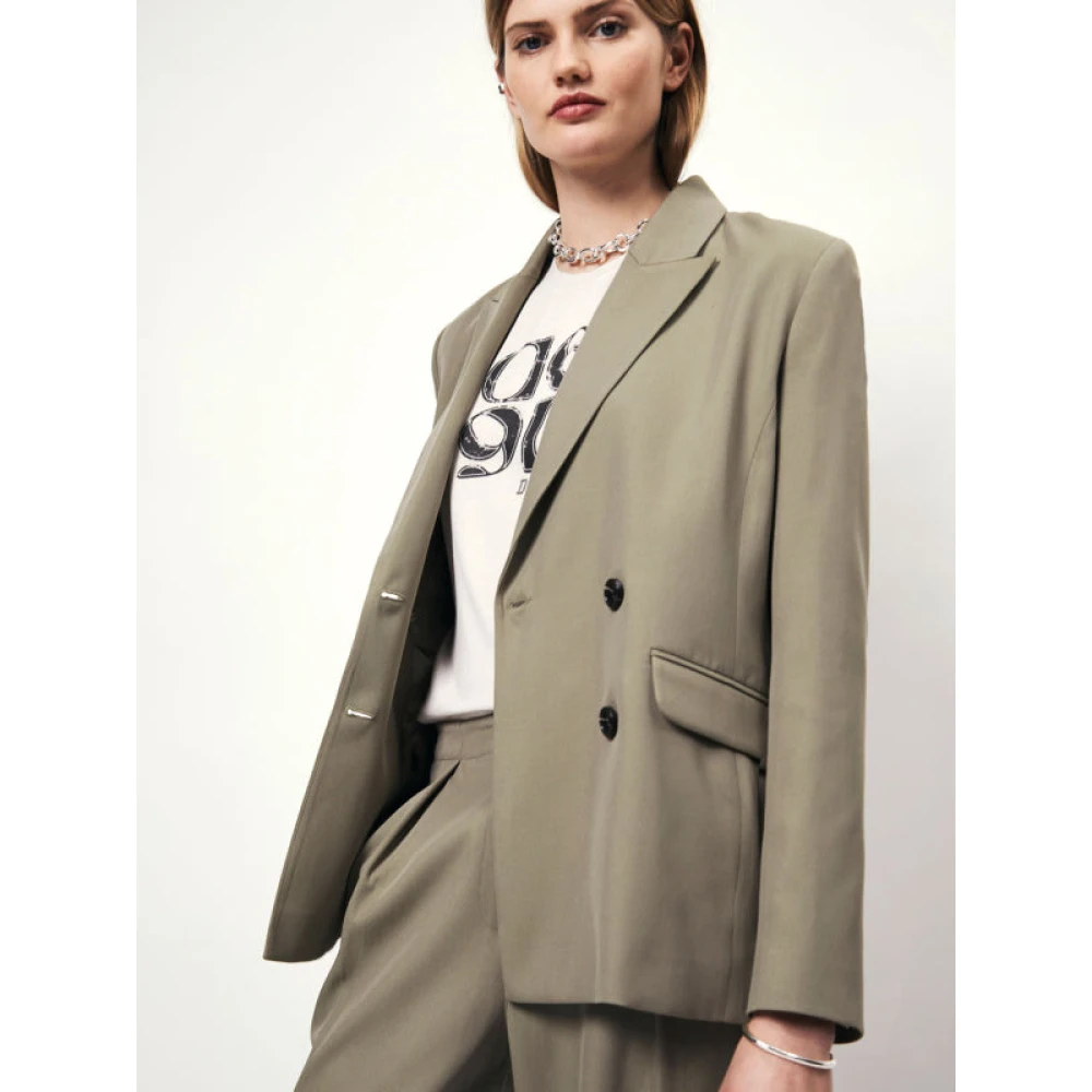 Dante 6 Dubbelrijige Blazer in Faded Khaki Beige Dames