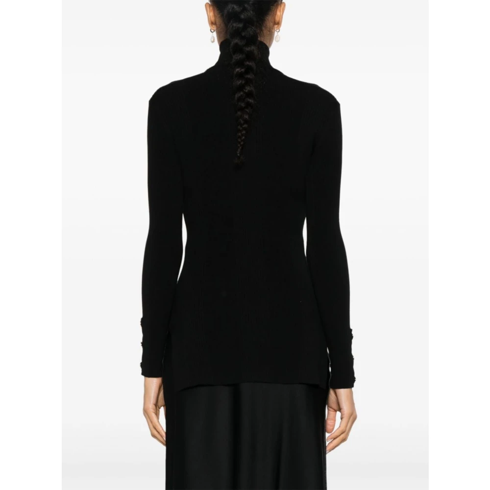 Elisabetta Franchi Zwarte Ribgebreide Trui met Hoge Kraag Black Dames