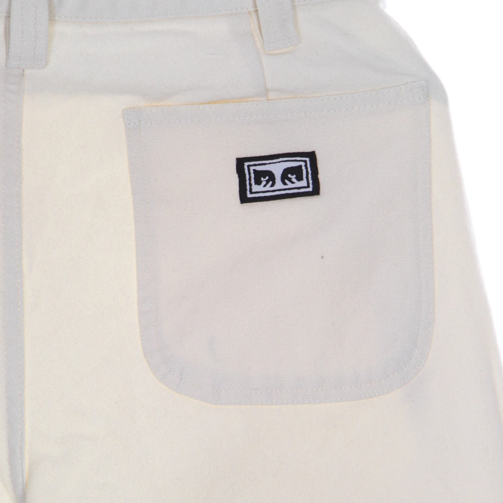 Obey Katoenen Twill Lange Broek Rechte Pijp Beige Heren