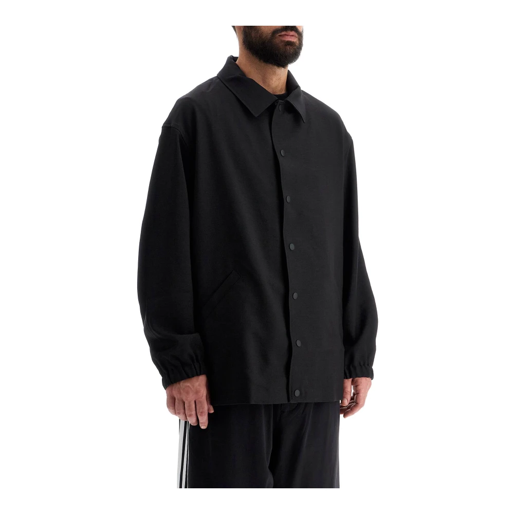 Y-3 Gestreept Overshirt met Drukknoopsluiting Black Heren