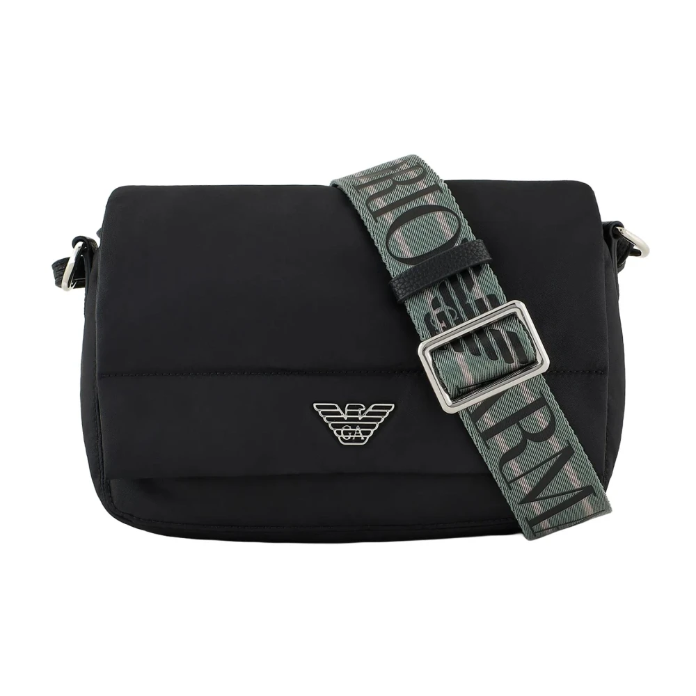 Emporio Armani Zwarte Nylon Adelaar Plaque Schoudertas Black Dames