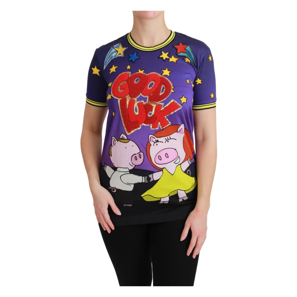 Dolce & Gabbana Women's Purple Year Of The Pig Cotton T-Shirt