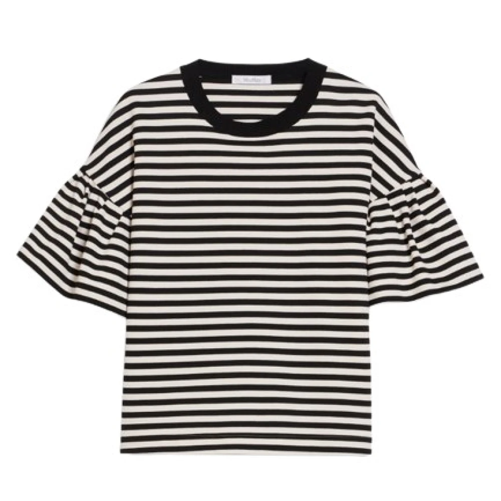 Max Mara Gestreepte Ruffle T-shirt Wit Black Dames