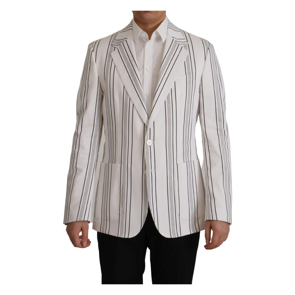 Dolce & Gabbana Men's White Blazers, Xs, Elegant Striped Cotton Blend Blazer
