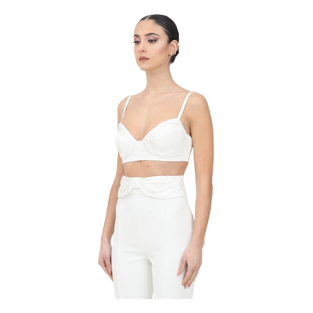 Elisabetta Franchi Women's Beige Sleeveless Tops, Xl, Ivory Bustier Top