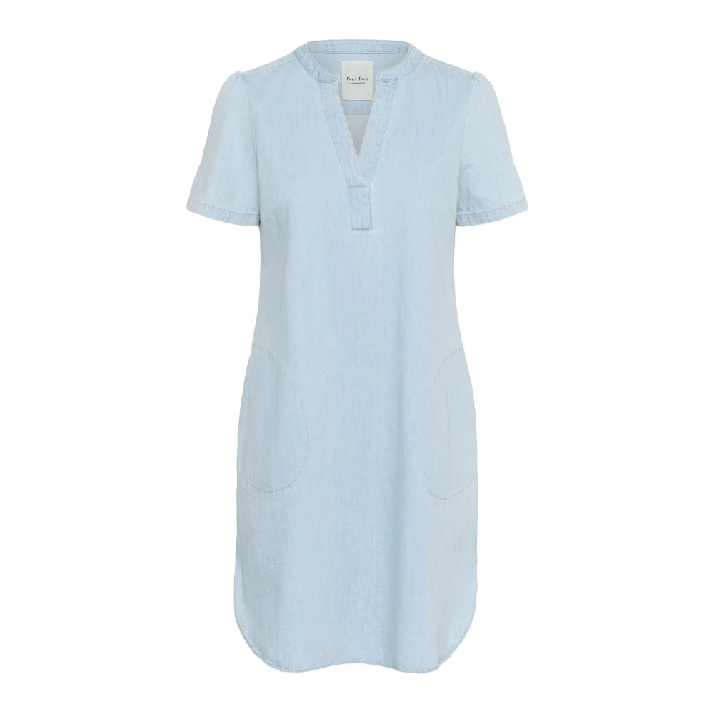 Part Two Eenvoudige Witblauwe Denim Jurk Blue Dames
