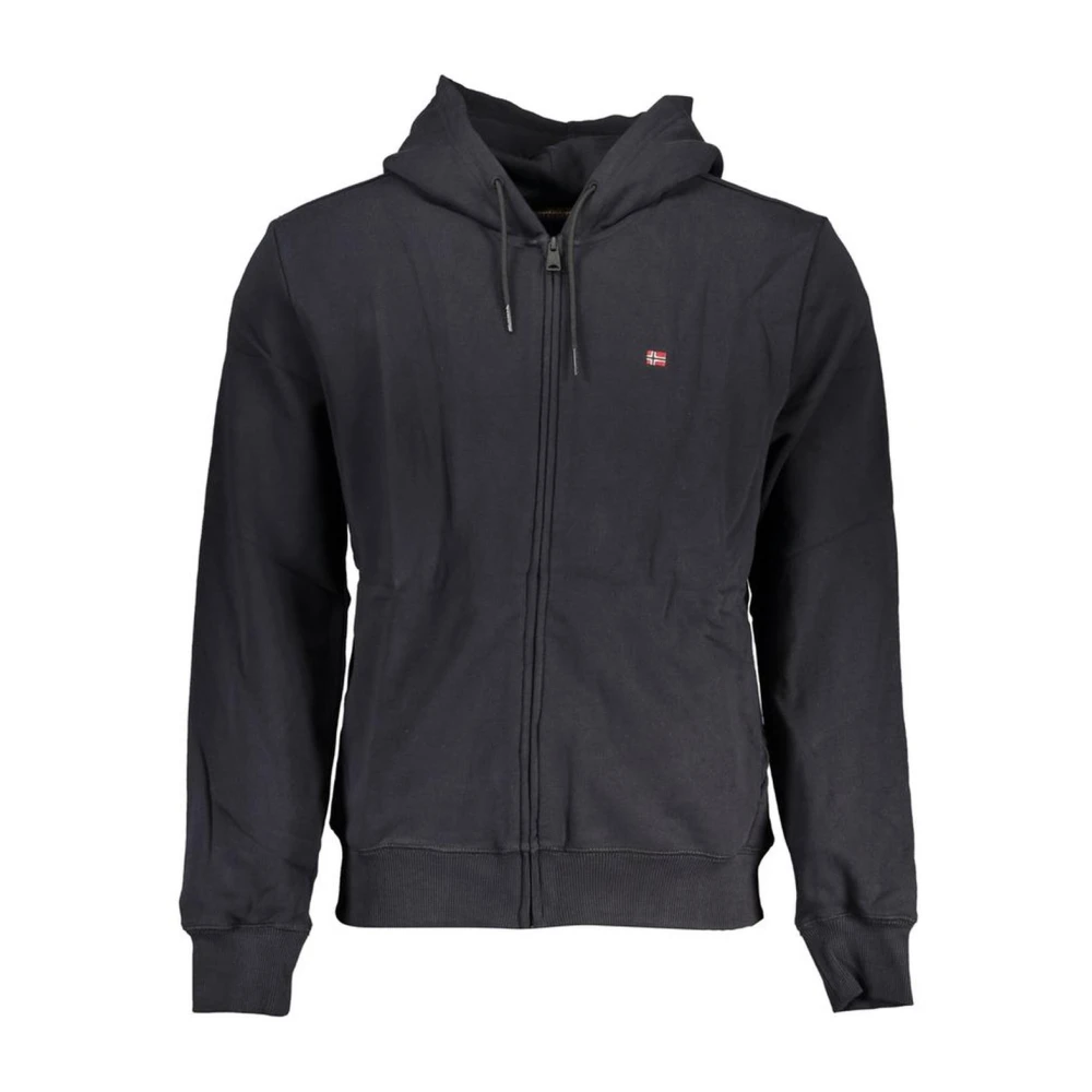 Napapijri Men's Black Hooded Cotton Sweatshirt With Embroidery - Zip-Throughs - S - Sweatshirts & Hoodies