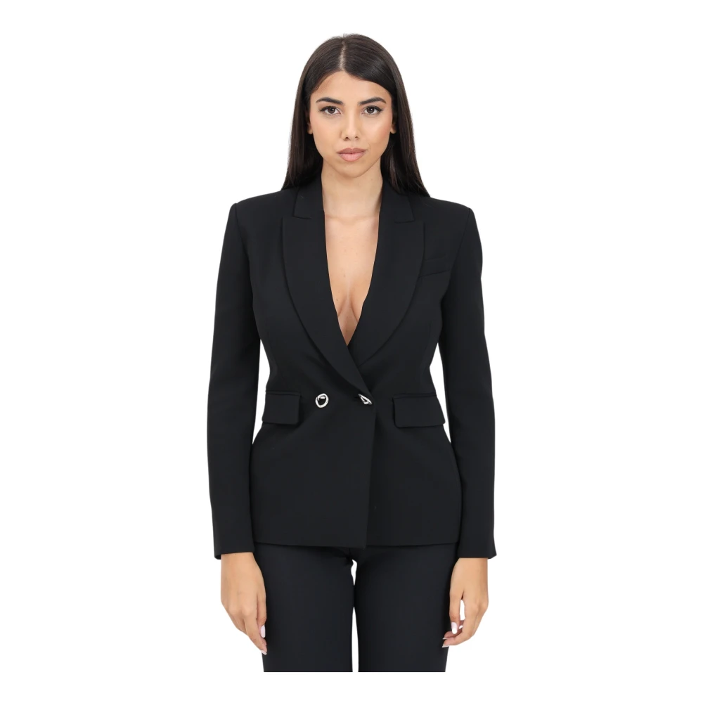 Pinko Zwarte double-breasted damesjas in technische stof Black Dames