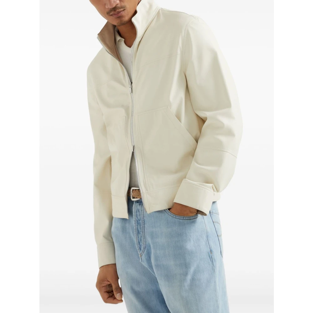 BRUNELLO CUCINELLI Witte Staande Kraag Jas White Heren
