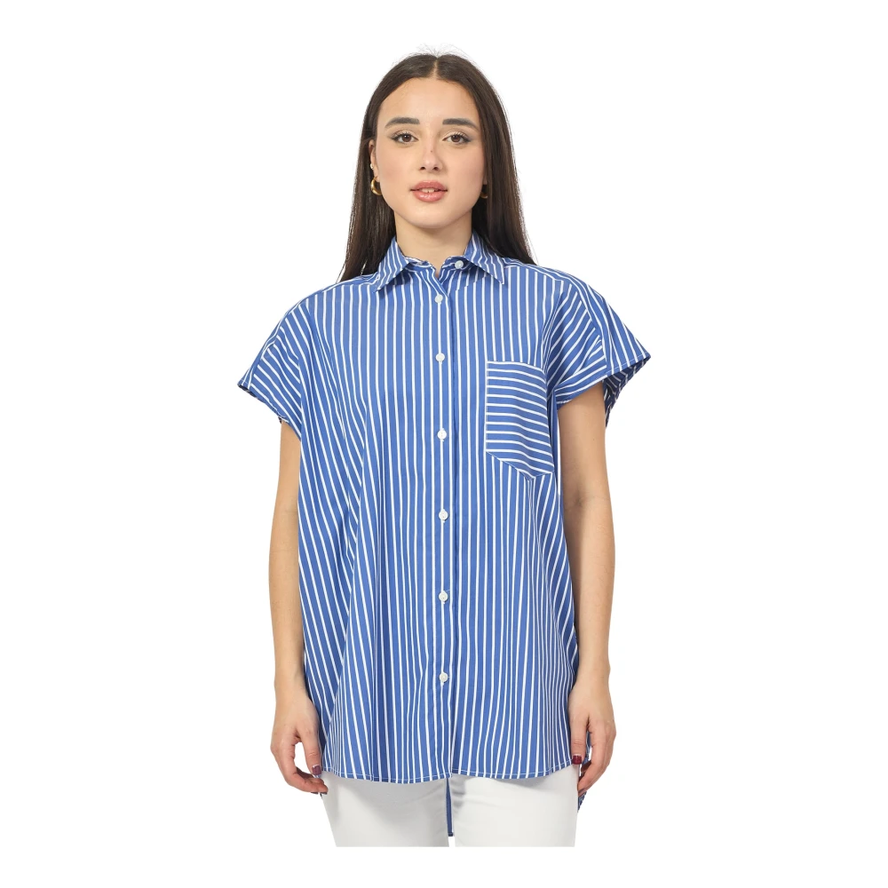Gaëlle Paris Blauw Gestreepte Oversized Shirt Blue Dames