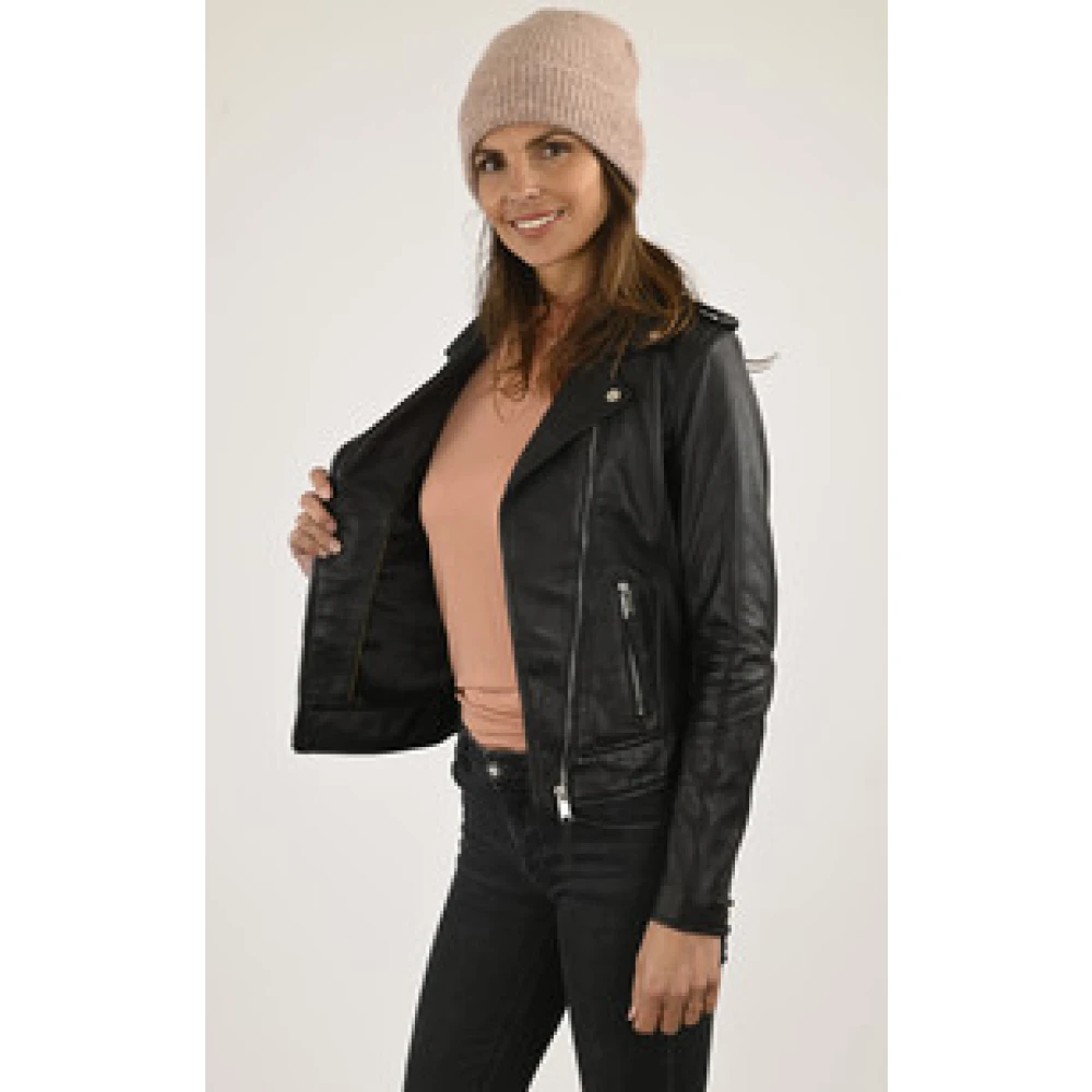 La Canadienne Zwarte leren jas met binnenzak Black Dames