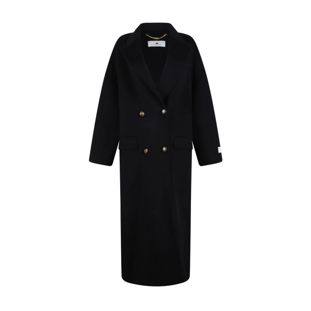 Elisabetta Franchi Zwarte Wol Double Breasted Jas Black Dames