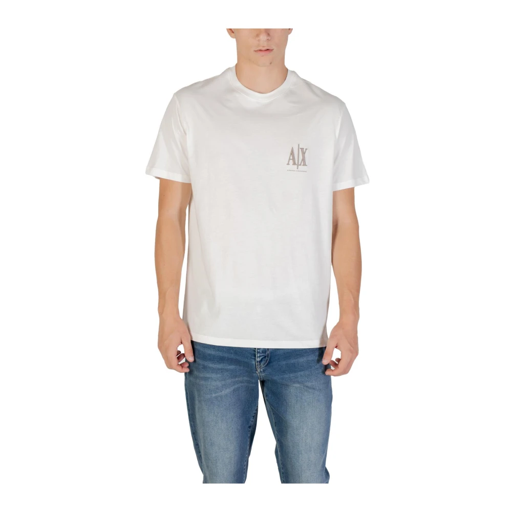 Armani Exchange Vit T-Shirt Med Tryck, Rund Hals Och Korta Ärmar