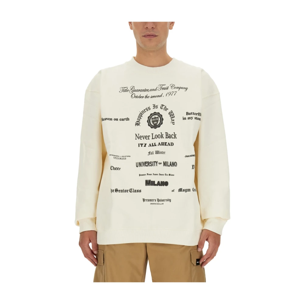 Msgm Logo Sweatshirt Verhoog Casual Stijl Beige Heren