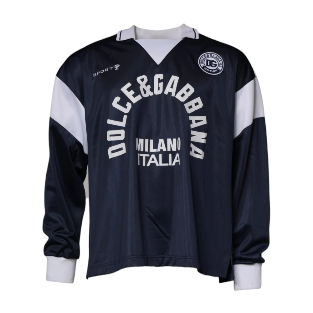 Dolce & Gabbana Herren Blau Weißer Kragen Hals Jersey Pullover