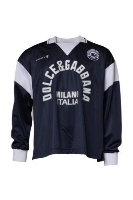 Blå Vit Krage Hals Jersey Tröja