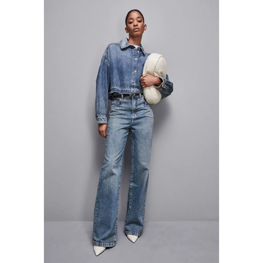 PATRIZIA PEPE Denim broek met rechte snit en stone wash effect Blue Dames
