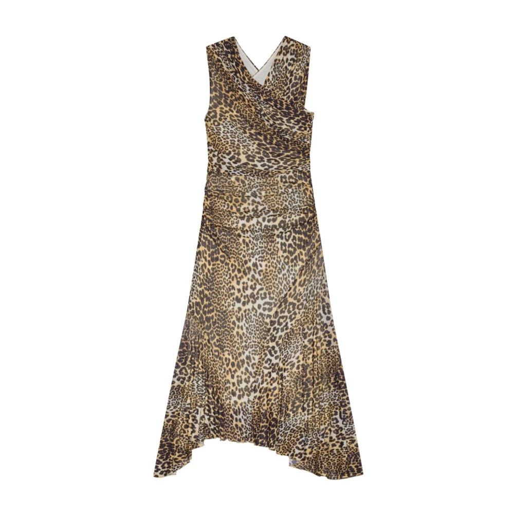 Ganni Bruine V-hals Mouwloze Jurk Brown Dames