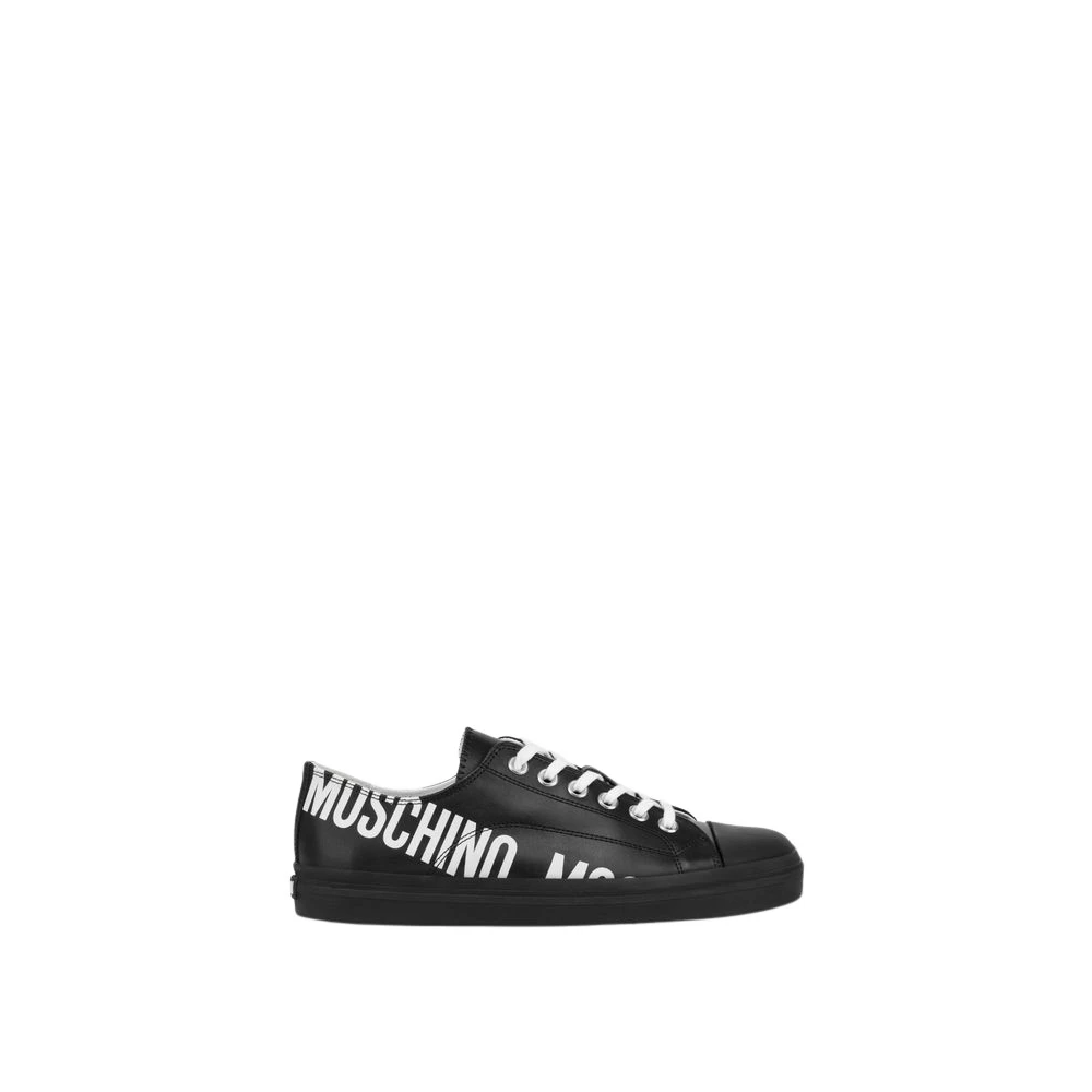 Moschino Geprinte Kalfsleren Sneakers unisex Schoenen Zwart