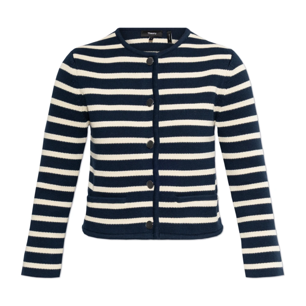 Theory Blue Cardigan With Stripe Pattern - Female - Cardigans - L - Knitwear