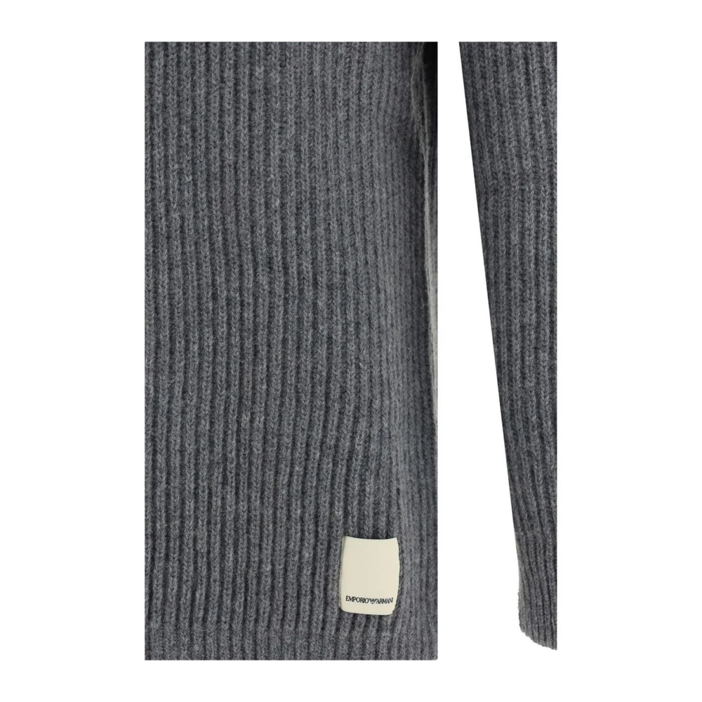 Emporio Armani Monogram Patch Ribgebreide Wollen Trui Gray Heren