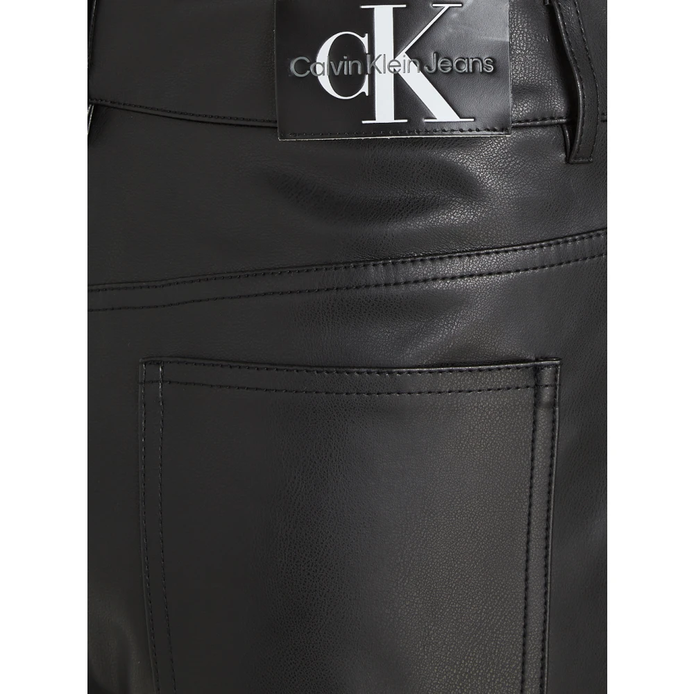 Calvin Klein Jeans Zwarte leren flared broek Black Dames