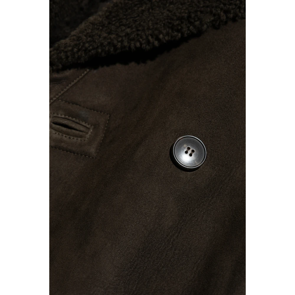 Yves Salomon Dubbelrijige shearlingjas Green Heren