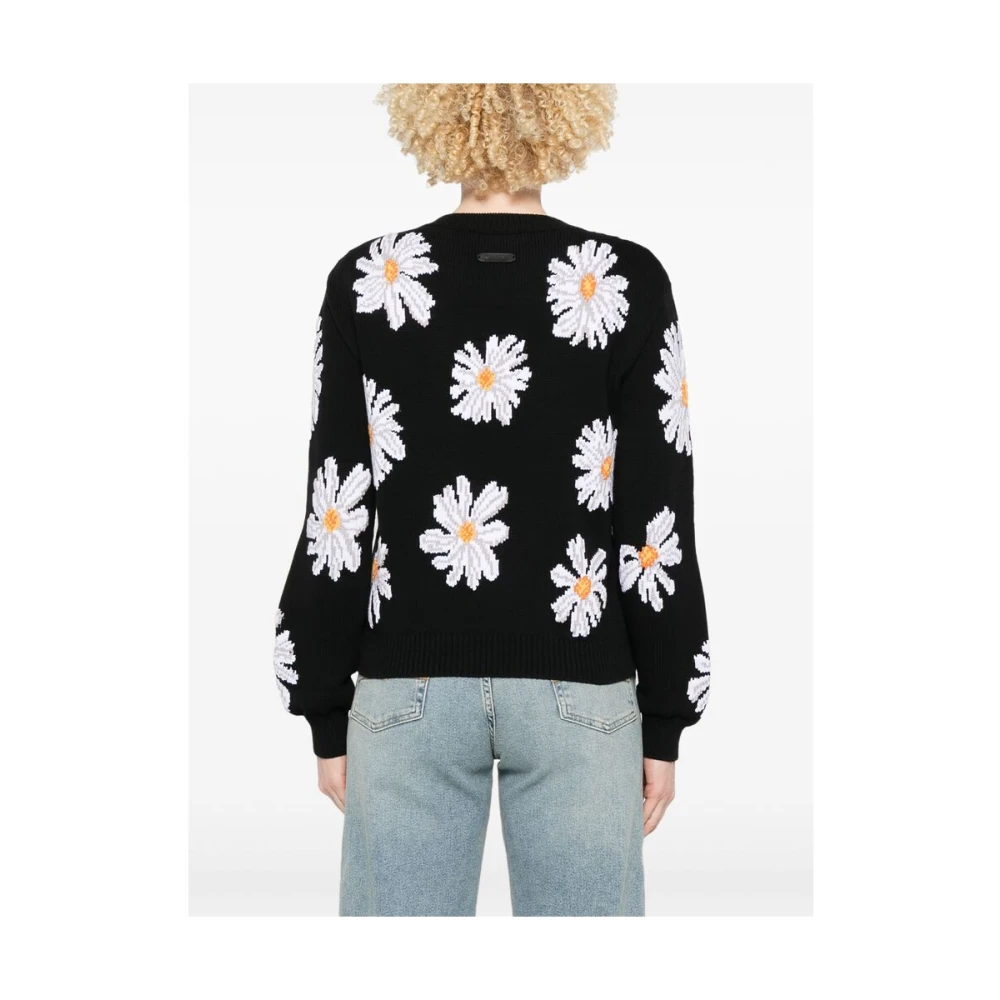 Moschino Zwarte Crew Neck Sweater met Logo Patch Black Dames