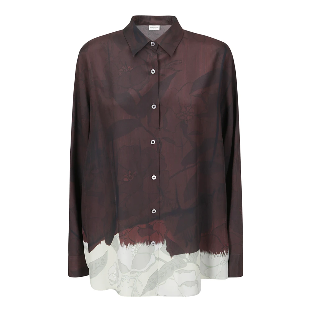 Dries Van Noten Zijden Shirt met Bedrukte Onderkant Brown Dames