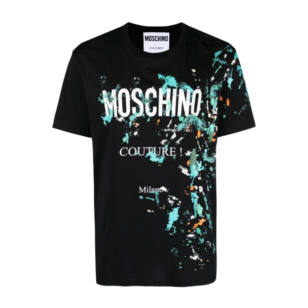 Moschino Logo-print Katoenen T-shirt met Verfspat Detail Multicolor Heren